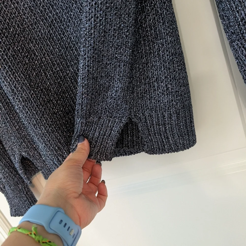 J. Crew, Women's Size Medium, Metallic Side Split‎ Sweater, Blue/Gray